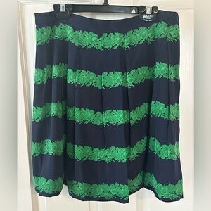 J. Crew Silk Beanstalk Stripe Navy and Green Skirt